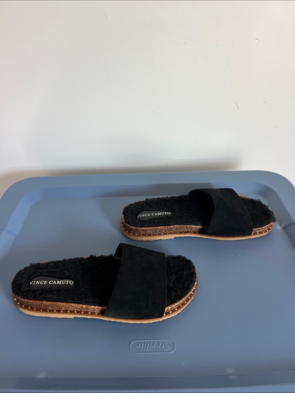 Vince Camuto kanadial slip on back suede leather open toe slides sandals studded - Picture 6 of 8